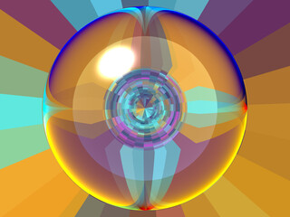 A colorful sphere with a yellow center and blue and purple edges