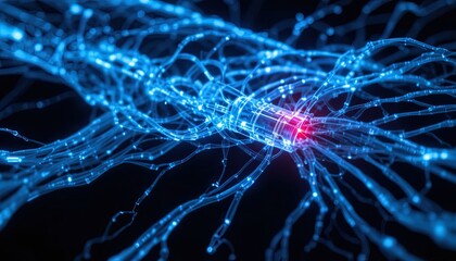 Connected Neural Network with Glowing Synapse, Abstract Futuristic Background