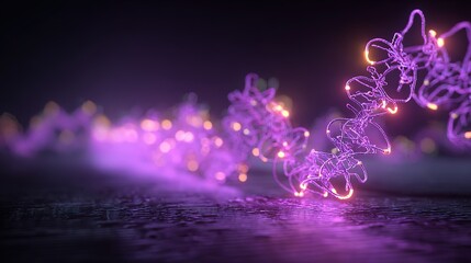 3D - rendered RNA polymerase binding to promoter region, transcription factor action pathways labeled beside, background is laboratory purple light source	