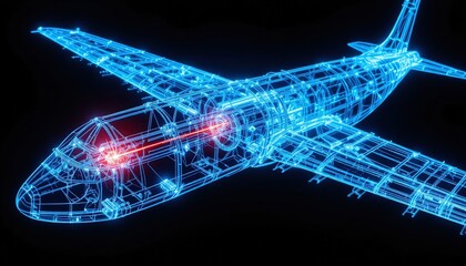 Airplane Blueprint Illustration with Internal Structure, Modern Aviation Technology Concept