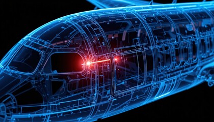 Airplane X-Ray with Red Laser Scanning System Inside for Structural Analysis