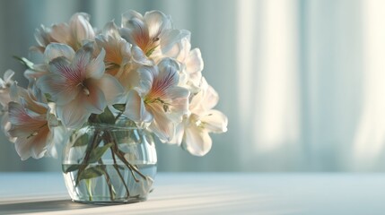Elegant Alstroemeria Bouquet in a Glass Vase with Soft Lighting Effect