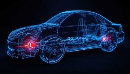 Fototapeta premium Abstract Vehicle Blueprint Visualization: Modern Automotive Technology & Engineering Concept