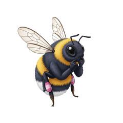 A detailed illustration of a cute and fluffy bumblebee with a thoughtful expression.