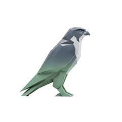 Origami bird sculpture in shades of gray and green artistic paper craft.