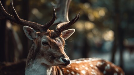 Fototapeta premium Majestic fallow deer portrait: a serene animal in its natural habitat