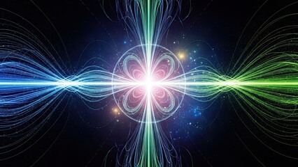 Vibrant cosmic energy explosion in space with swirling colorful lights and bright star