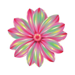 Vibrant floral illustration with colorful petals and green leaves on a white background