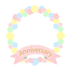 手描きのパステル花リースのアニバーサリーフレーム