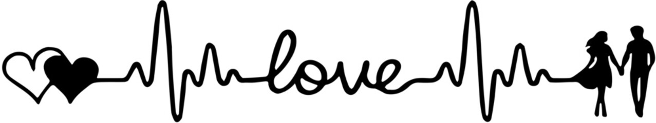 Man and woman couple silhouette with word font text love heart illustration design 