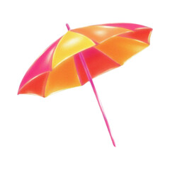 A vibrant beach umbrella stands alone on a sunny day