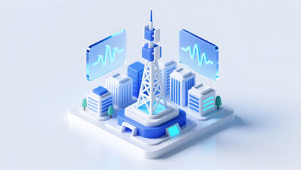 Smart city miniature model in isometric tech scene