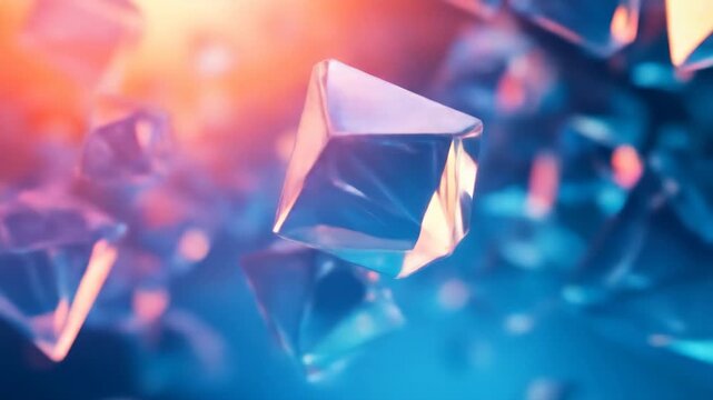 Abstract geometric shapes floating with dynamic lighting effects