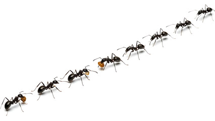 Ants carrying food in a line