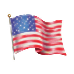 American flag waving on a flagpole against a white background