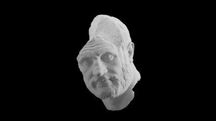 White Plaster Fragmented Classical Head Isolated on Black Background - Philosophy 3D Art