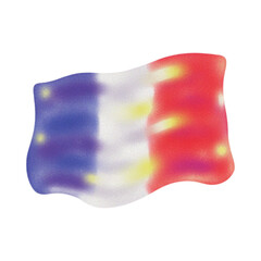 A wavy French flag with abstract colors and blurry edges on a plain white background