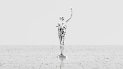 Silver Chrome Anatomical Human Figure on White Background - Medical Science Concept