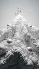 Spectacular Abstract 3D White Quilted Silk Drapes Resembling Whipped Cream with Iridescent Pearls, Silver Filigree, and Translucent Holographic Breeze Icons