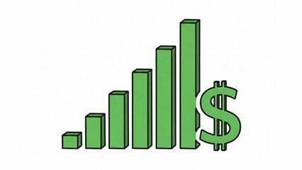 Vector doodle of a growing bar chart and dollar for profit