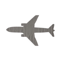 A gray airplane silhouette against a white background viewed from the side