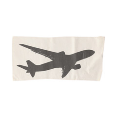 Silhouette of an airplane in flight against a neutral background