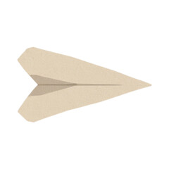 A paper airplane is viewed from the side against a white background