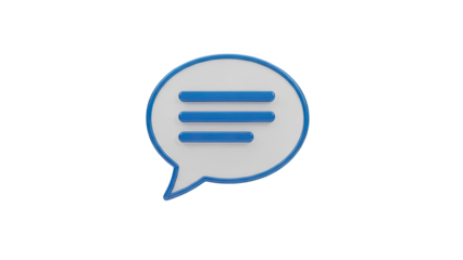 3D Blue and White Speech Bubble Icon with Three Lines