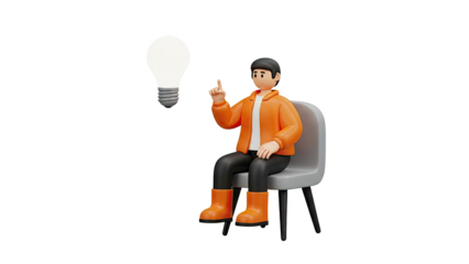 3D Character with Lightbulb, Idea Concept