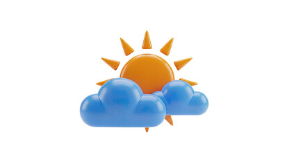 3D Icon of Sun Behind Blue Clouds