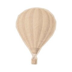 A serene hot air balloon floats gently in the sky, viewed from below with a soft, beige color tone against a white background