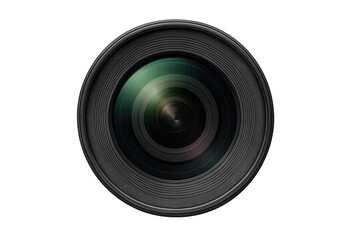 Camera lens reflecting light on transparent background