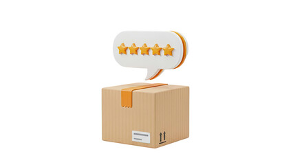 Cardboard Box with Five Star Rating Speech Bubble