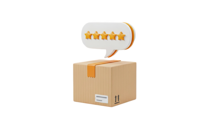 Cardboard Box with Five Star Rating Speech Bubble