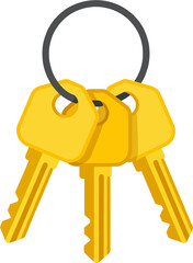 Three Golden Keys on Keychain &ndash; Flat Vector Icon of Yellow Keys with Gray Ring for Security and Access Concept