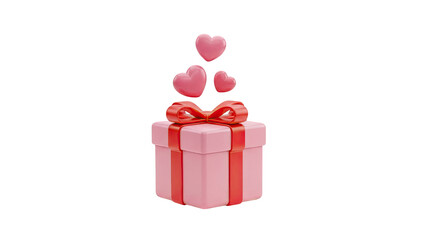 Pink Gift Box with Red Ribbon and Floating Hearts