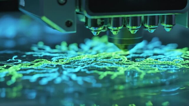 Advanced Molecular Printer Extruding Complex Organic Matter in Close-Up Scientific Fabrication