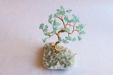 Gemstone decoration. Blue stones and handmade little tree. Prosperity tree. Handmade decoration. Natural decoration.