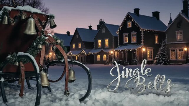 Charming Christmas Village Scene with Sleigh and Snow.