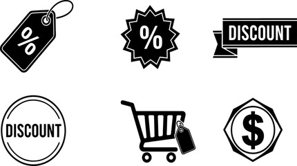 Black and White Discount Icons Collection for Marketing Promotions