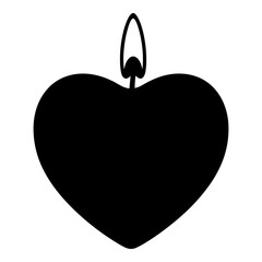 Fototapeta premium Black silhouette of a heart shaped candle burning brightly with a small flame