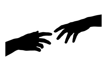 Silhouette of two hands reaching out almost touching in classic artistic style