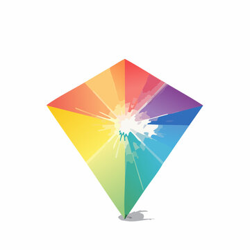 Vibrant rainbow kite flying high.