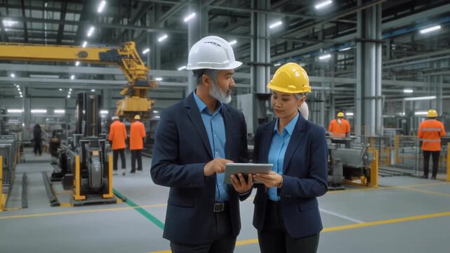 Industrial Factory Footage of Professionals Collaborating on a Project