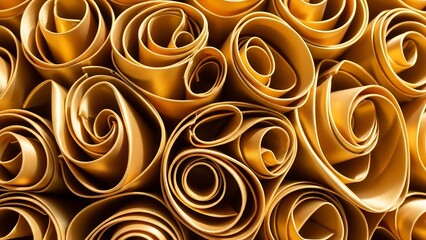 Abstract gold paper rolls texture background creative design closeup