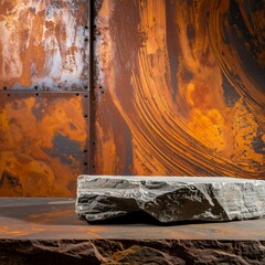 Rustic Stone Slab on Weathered Metal Background.