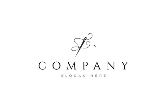 sewing needle logo with vector design style template