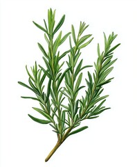 Obraz premium Watercolor illustration of rosemary sprigs with needle-like leaves. Botanical art, herbal medicine, cooking herb, natural remedy, painted texture.