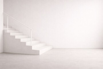 Minimal White Staircase Interior with Clean Architectural Space and Copy Space