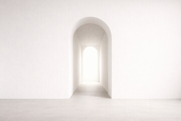 Minimal White Arched Corridor with Soft Light and Architectural Depth